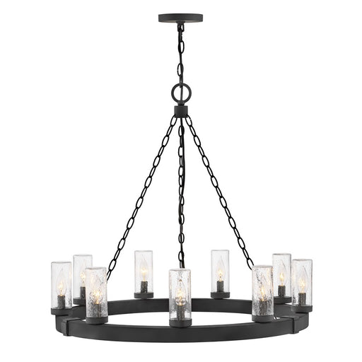 Hinkley Lighting Sawyer 9Lt Outdoor Chandelier/5W, Black/Clear Seedy - 29208BK