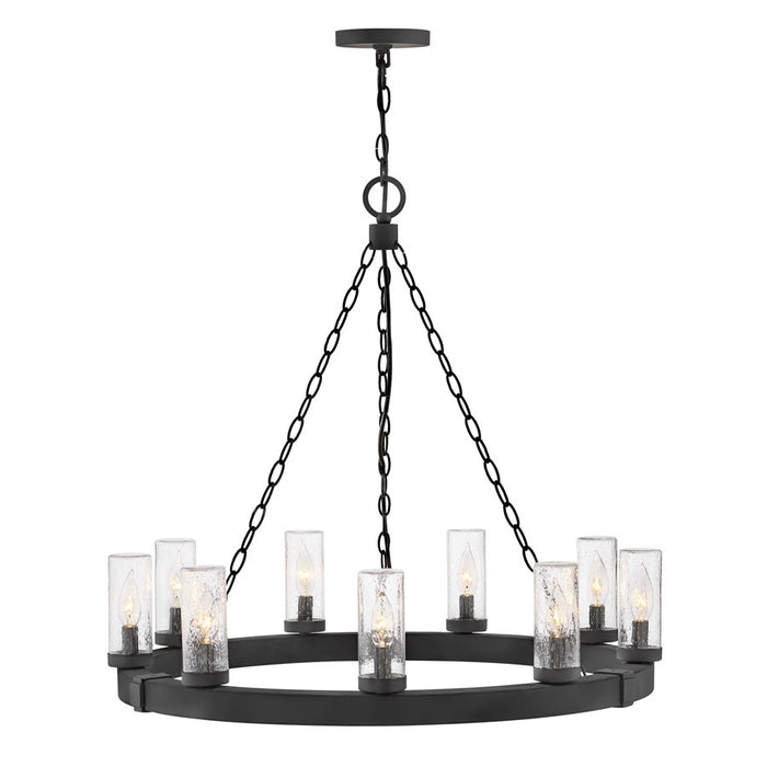 Hinkley Lighting Sawyer 9Lt Outdoor Chandelier/5W, Black/Clear Seedy - 29208BK