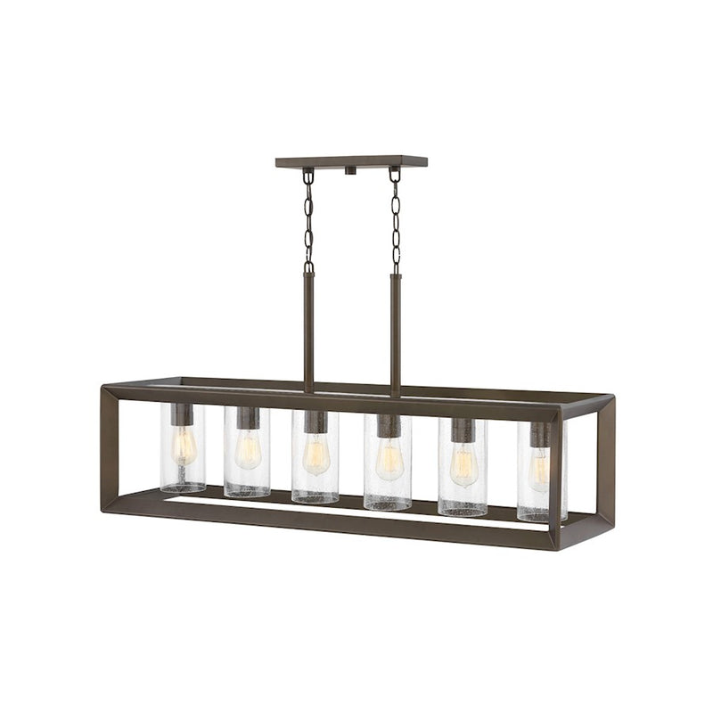 Hinkley Rhodes 42in 6-Light Outdoor Linear Chandelier | Craftsman Industrial Brushed Graphite and Etched Opal Glass | Covered Patio & | Model 29306BGR-LL
