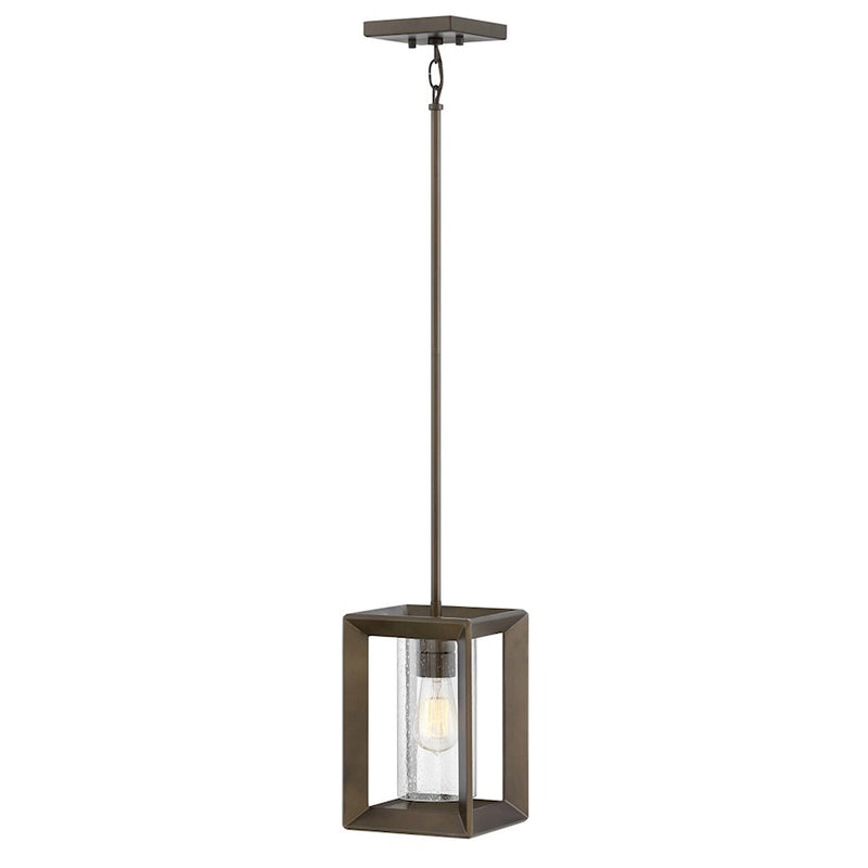 Hinkley Rhodes 7in 1-Light Outdoor Pendant | Craftsman Industrial Warm Bronze and Clear Seedy Glass | Covered Patio & Entryway | 7 x 7 | Model 29307WB-LL