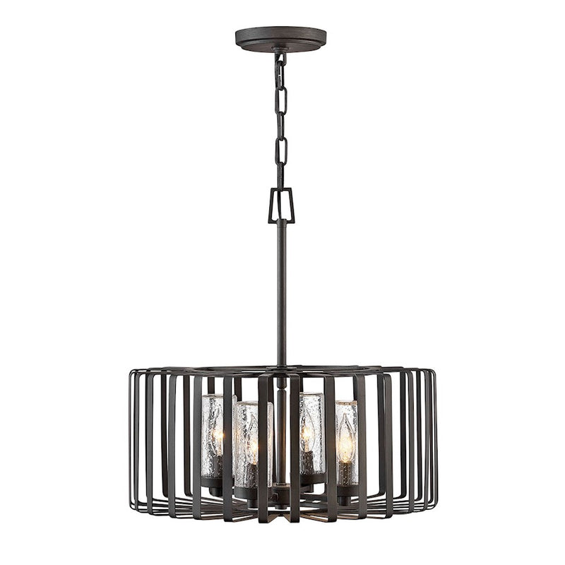Hinkley Reid 28in 6-Light Outdoor Chandelier | Transitional Brushed Graphite Steel and Clear Seedy Glass | Covered Patio & Porch | 28 | Model 29505BGR-LV