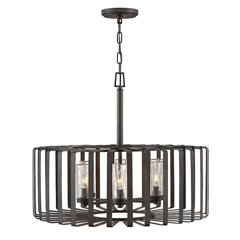 Hinkley Reid 28in 6-Light Outdoor Chandelier | Transitional Brushed Graphite Steel and Clear Seedy Glass | Covered Patio & Porch | 28 | Model 29505BGR-LV