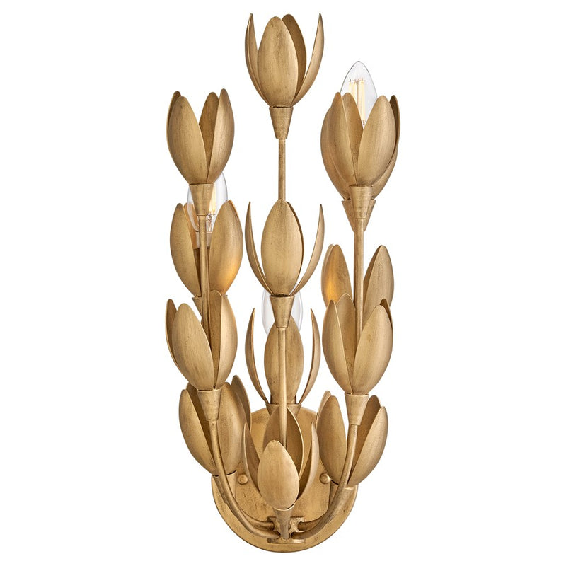 Hinkley Flora 3-Light Wall Sconce | Transitional Burnished Gold Steel Abstract Floral | Living Room & Bedroom Accent | 7 x 7 x 17 in | Model 30010BNG