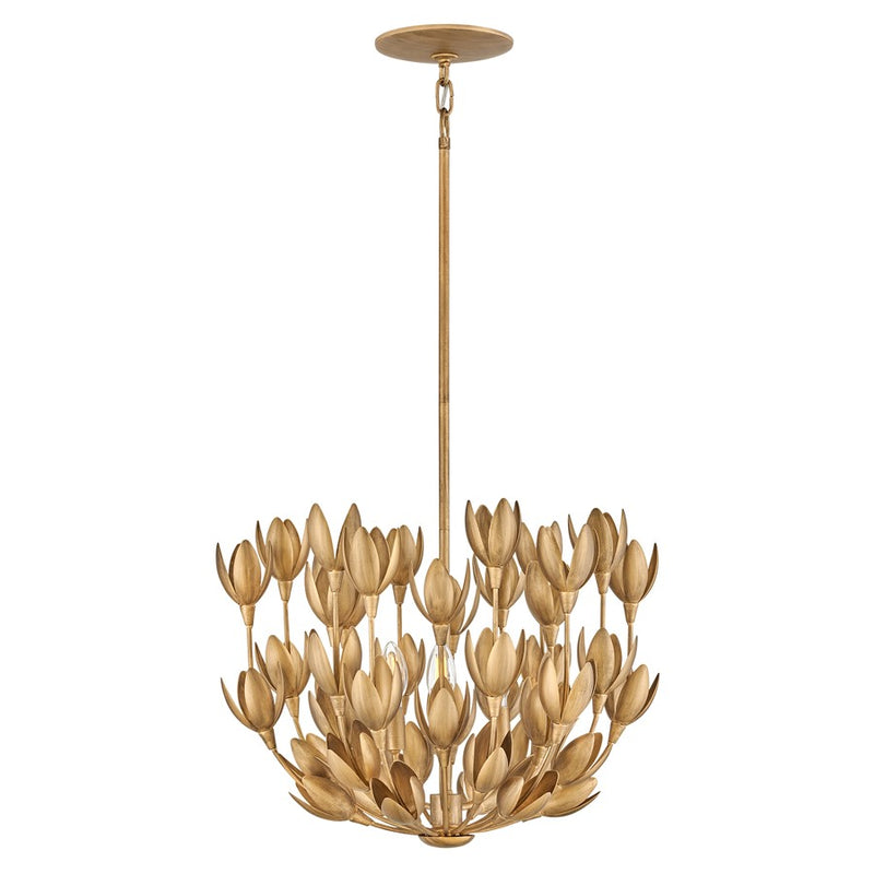 Hinkley Flora 20in 3-Light Semi-Flush Mount | Bohemian Burnished Gold Steel and Hand-Painted Blooms | Living Room & Dining Room | 20 x 20 | Model 30011BNG