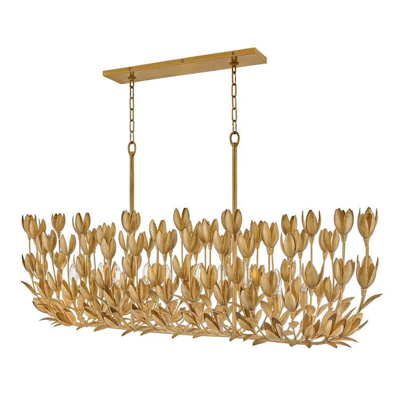 Hinkley Flora 60in 10-Light Chandelier | Transitional Burnished Gold Steel | Living Room & Dining Room | 14 x 60 x 27 in | Model 30015BNG