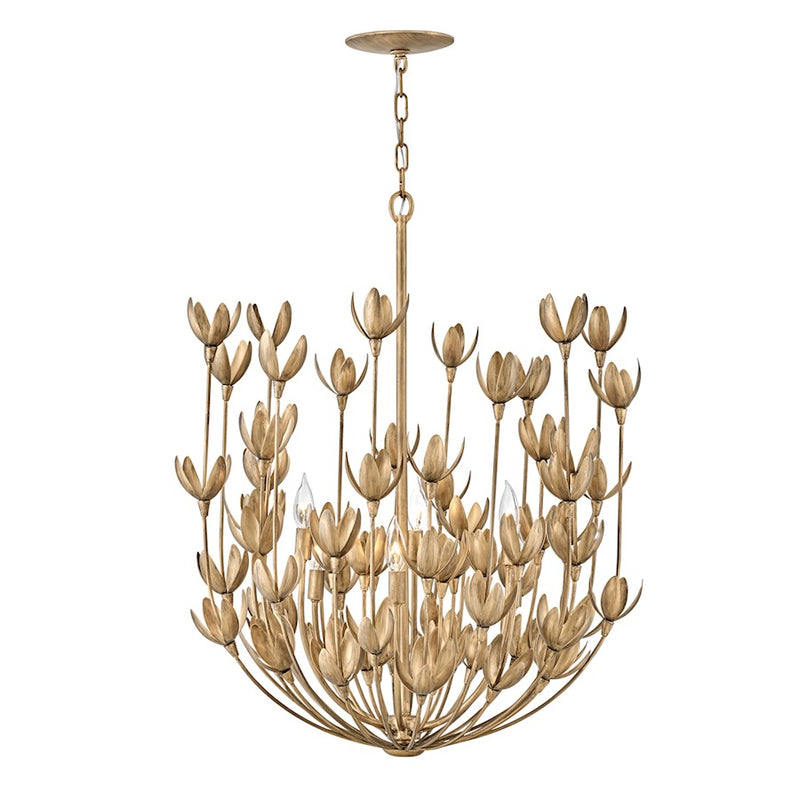 Hinkley Flora 26in 6-Light Chandelier | Transitional Bohemian Burnished Gold Steel | Dining Room & Living Room | 26 x 26 x 34 in | Model 30016BNG