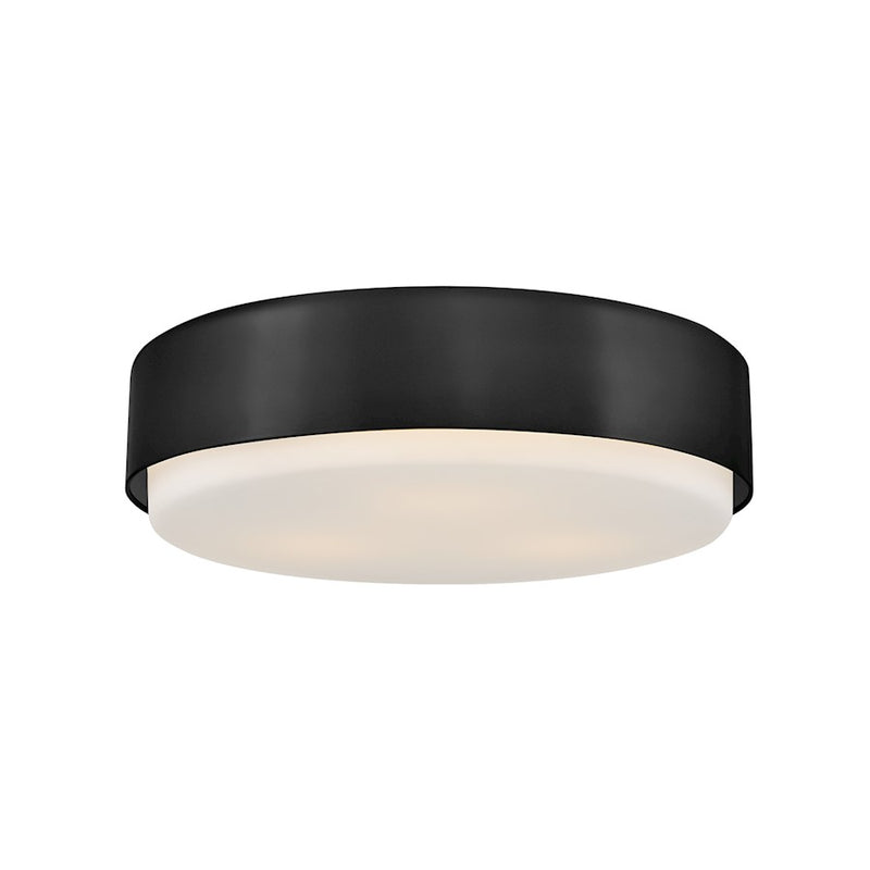 Hinkley Cedric 18in 3-Light Flush Mount | Modern Black Steel and Etched Opal Glass | Bedroom & Hallway | 18 x 18 x 4 in | Model 30075BK