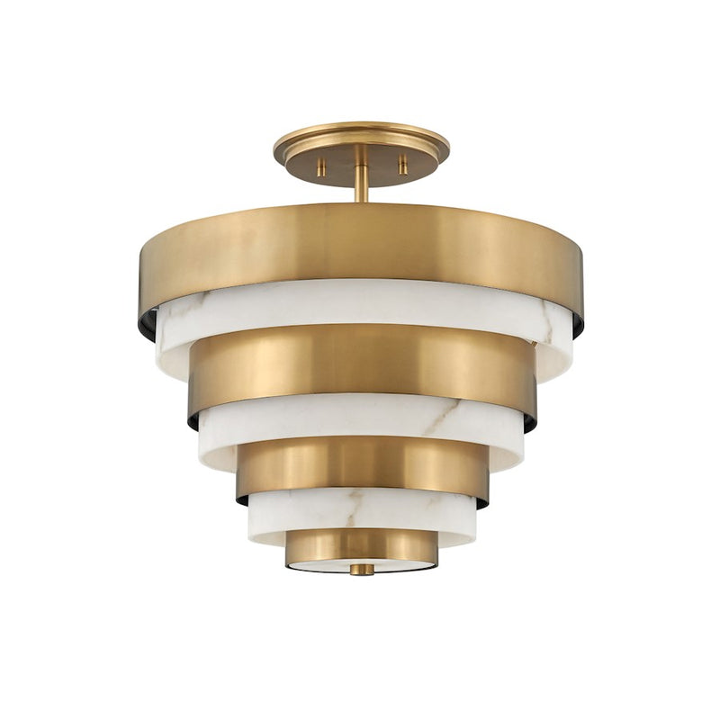 Hinkley Echelon 16in 3-Light Semi-Flush Mount | Transitional Heritage Brass Steel and Faux Alabaster Glass | Entryway & Hallway | 16 x 16 | Model 30183HB