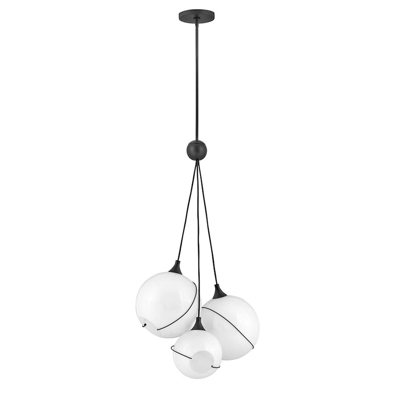Hinkley Skye 18in 3-Light Pendant | Modern Black Steel and Cased Opal Glass | Kitchen Island & Dining Room | 18 x 18 x 36 in | Model 30304BLK-WH