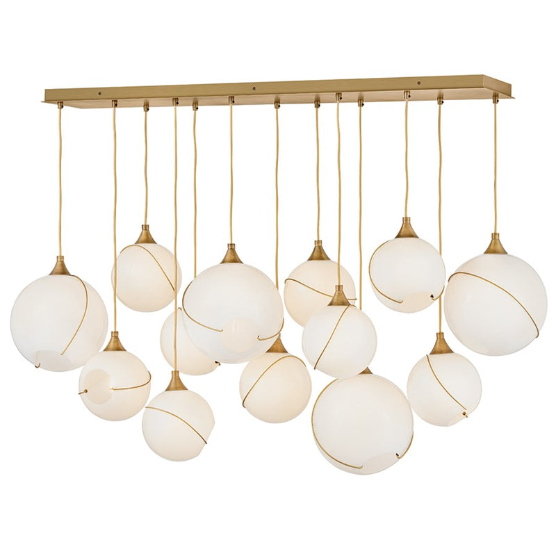 Hinkley Skye 60in 13-Light Chandelier | Bohemian Heritage Brass Steel and Cased Opal Glass | Dining Room & Living Room | 16 x 60 x 24 | Model 30305HBR-CO