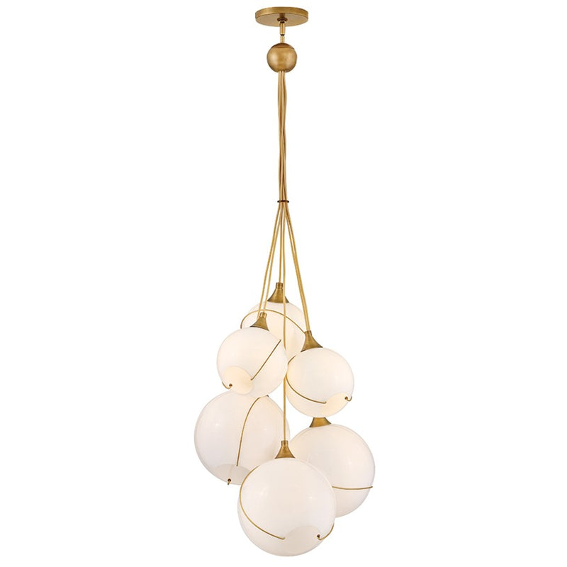 Hinkley Skye 24in 6-Light Chandelier | Bohemian Heritage Brass Steel and Cased Opal Glass | Living Room & Dining Room | 24 x 24 x 58 in | Model 30306HBR-CO