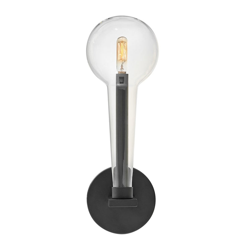 Hinkley Alchemy 1-Light Wall Sconce | Industrial Black Steel and Clear Glass | Bedroom & Hallway Accent Light | 6 x 5 x 16 in | Model 30520BK
