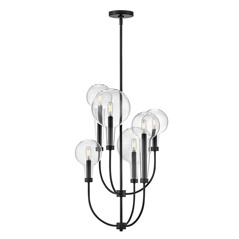 Hinkley Alchemy 20in 6-Light Pendant | Industrial Black Steel and Clear Glass | Kitchen Island & Dining Room | 20 x 20 x 27 in | Model 30525BK