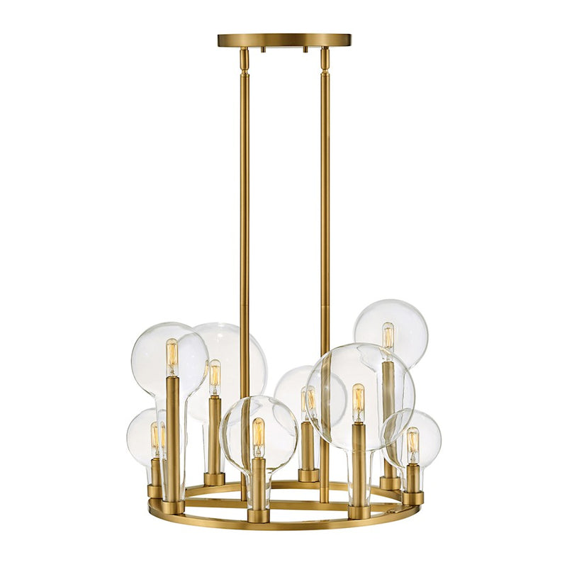 Hinkley Alchemy 48in 10-Light Chandelier | Industrial Lacquered Brass Steel and Clear Glass | Dining Room & Living Room | 12 x 48 x 17 in | Model 30528LCB