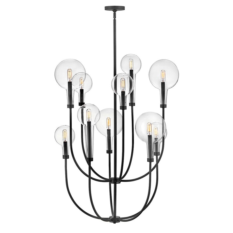 Hinkley Alchemy 30in 10-Light Chandelier | Industrial Black Steel and Clear Glass | Dining Room & Living Room | 30 x 30 x 40 in | Model 30527BK