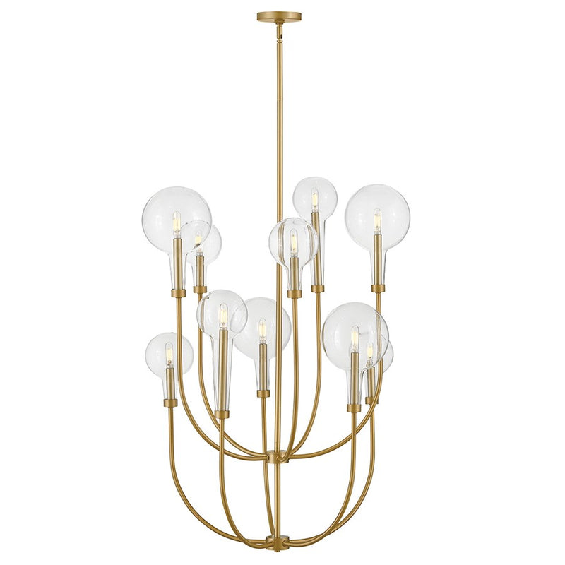 Hinkley Alchemy 30in 10-Light Chandelier | Industrial Lacquered Brass Steel and Clear Glass | Dining Room & Living Room | 30 x 30 x 40 in | Model 30527LCB