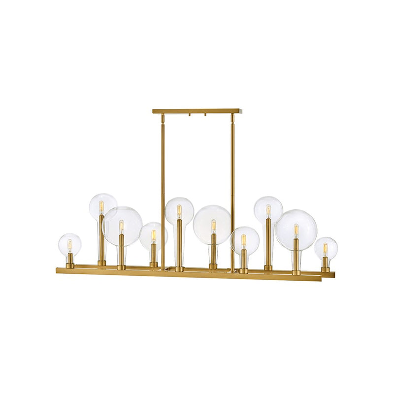 Hinkley Alchemy 48in 10-Light Chandelier | Industrial Lacquered Brass Steel and Clear Glass | Dining Room & Living Room | 12 x 48 x 17 in | Model 30528LCB