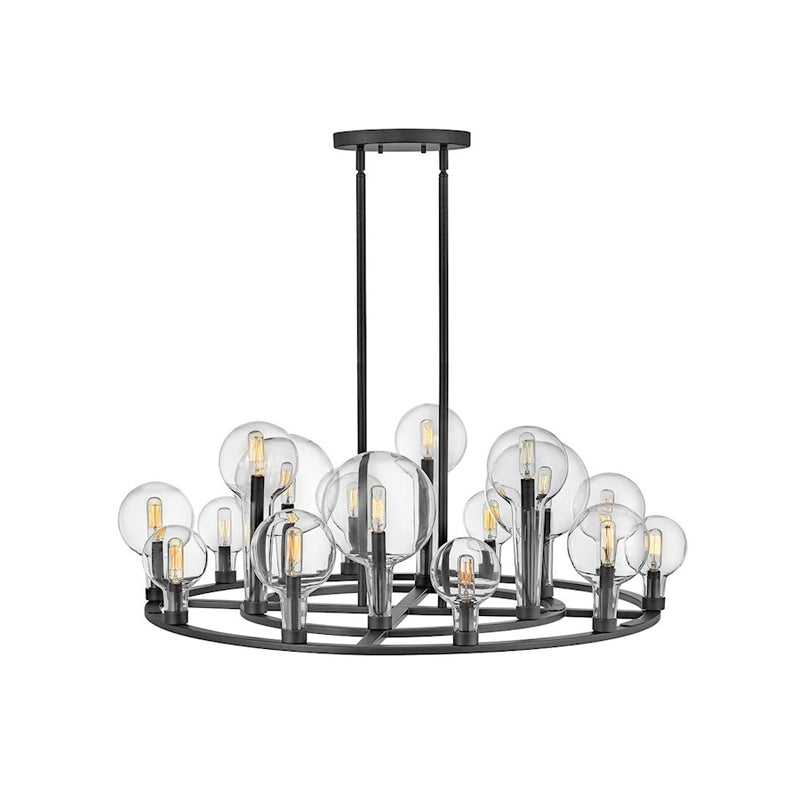Hinkley Alchemy 24in 8-Light Chandelier | Industrial Black Steel and Clear Glass | Dining Room & Living Room | 24 x 24 x 16 in | Model 30526BK