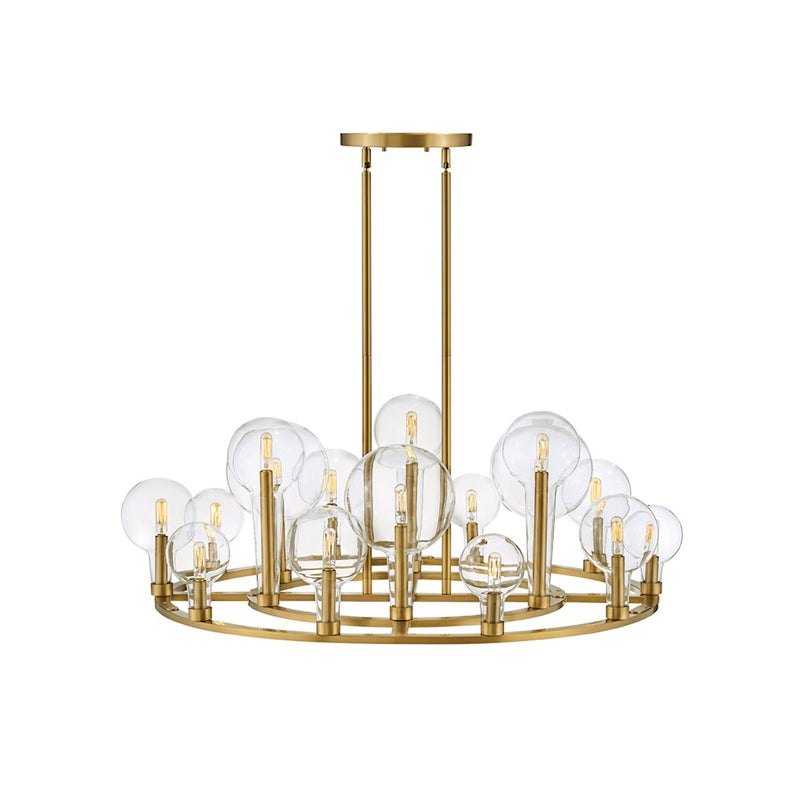 Hinkley Alchemy 48in 10-Light Chandelier | Industrial Lacquered Brass Steel and Clear Glass | Dining Room & Living Room | 12 x 48 x 17 in | Model 30528LCB