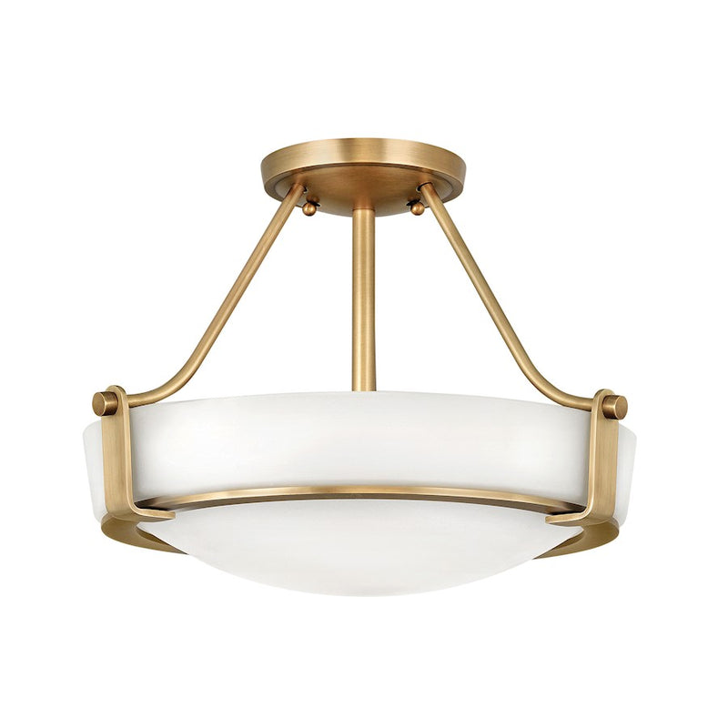 Hinkley Hathaway 16in 1-Light Semi-Flush Mount | Transitional Heritage Brass Steel and Etched Glass | Foyer & Entryway Hall Light | 16 | Model 3220HB-LED