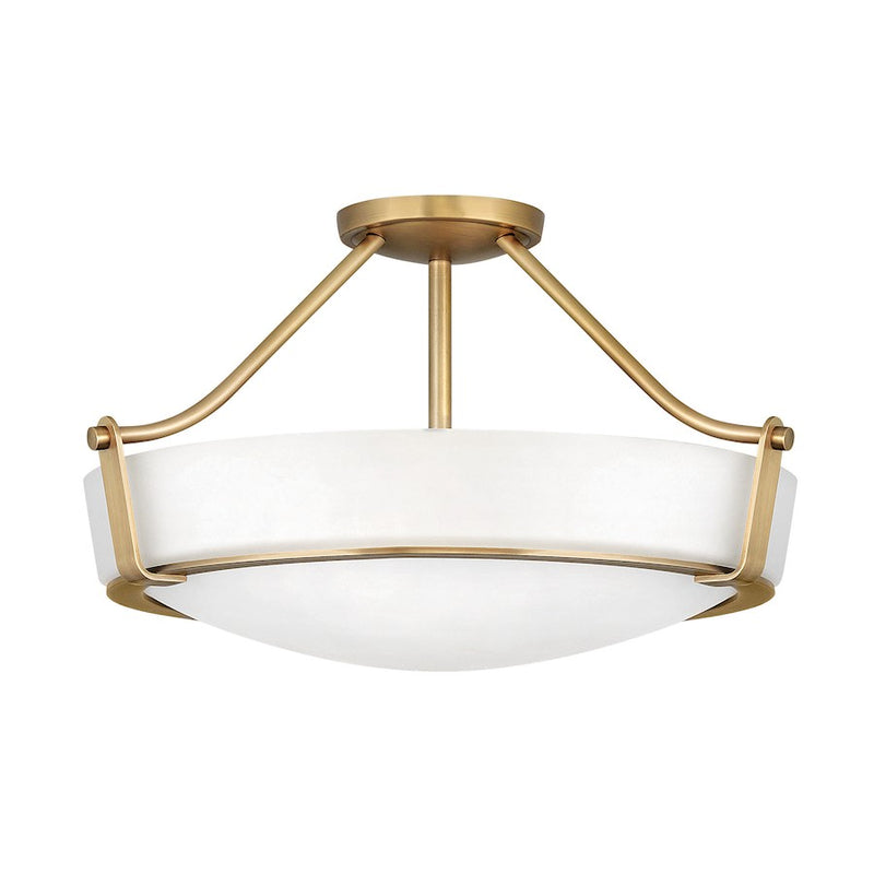 Hinkley Hathaway 20in LED Semi-Flush Mount | Transitional Heritage Brass Steel and Etched Glass | Foyer & Entryway | 21 x 21 x 12 in | Model 3221HB-LED