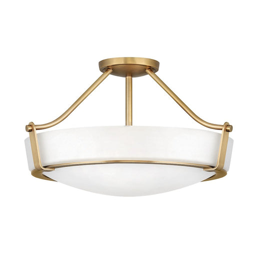 Hinkley Hathaway 20in LED Semi-Flush Mount | Transitional Heritage Brass Steel and Etched Glass | Foyer & Entryway | 21 x 21 x 12 in | Model 3221HB-LED