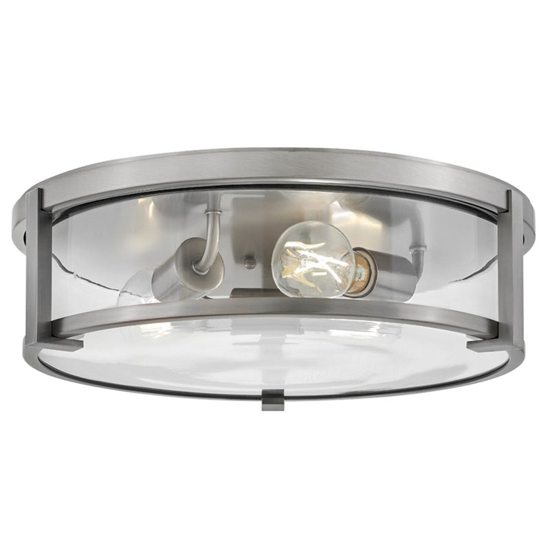 Hinkley Lowell 16in 3-Light Flush Mount | Modern Antique Nickel Steel and Clear Glass | Bedroom & Hallway | 16 x 16 x 4 in | Model 3243AN-CL