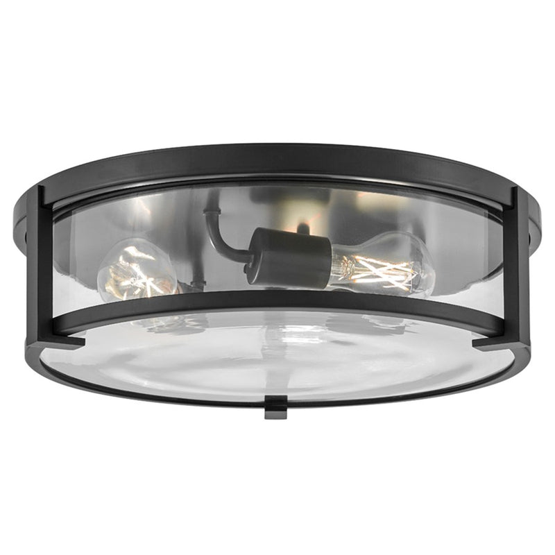 Hinkley Lowell 16in 3-Light Flush Mount | Modern Black Steel and Clear Glass | Hallway & Bathroom | 16 x 16 x 4 in | Model 3243BK-CL