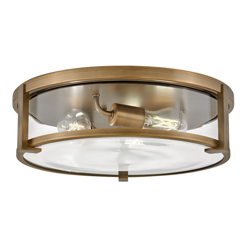 Hinkley Lowell 16in 3-Light Flush Mount | Modern Brushed Bronze Steel and Clear Glass | Damp-Rated Bedroom & Hallway | 16 x 16 x 4 in | Model 3243BR-CL