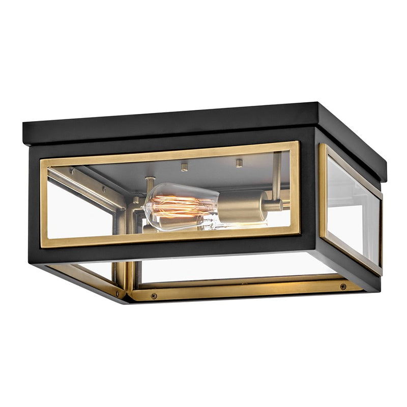 Hinkley Shaw 14in 2-Light Flush Mount | Traditional Black Steel and Heritage Brass with Clear Glass | Indoor Dry Location | 14 x 14 x 6 in | Model 32981BK