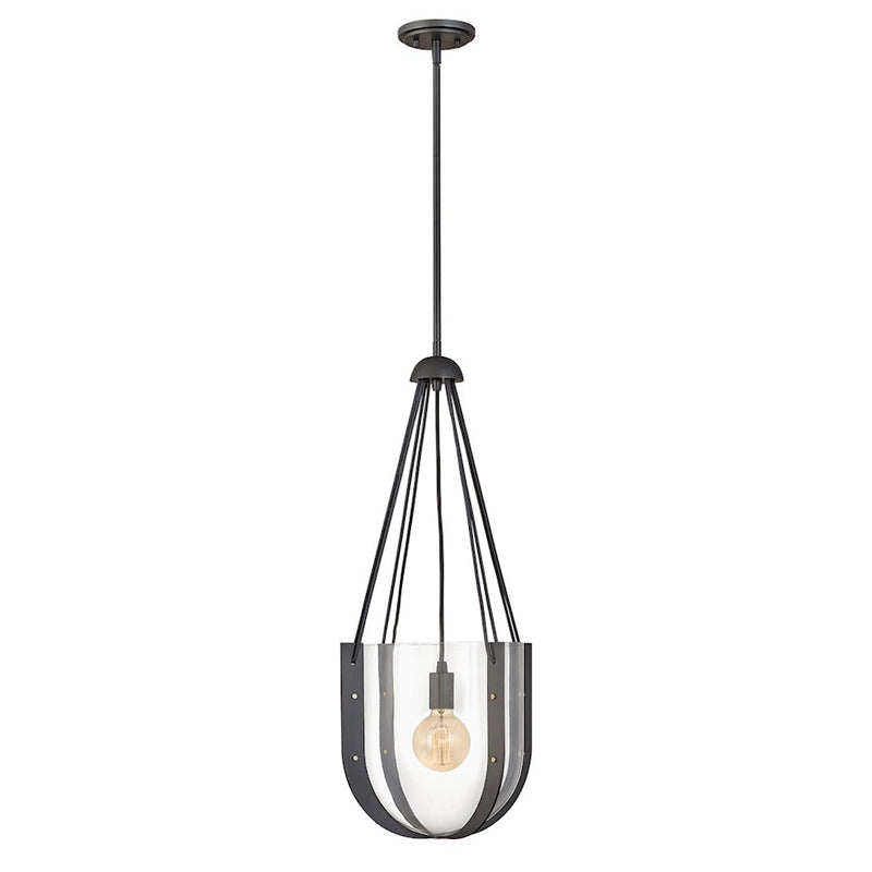 Hinkley Lighting Vaso 1-Light Pendant | Modern Craftsman Polished Nickel Steel and Clear Glass | Kitchen Island & Dining Room | 14 x 14 x | Model 33204PNI