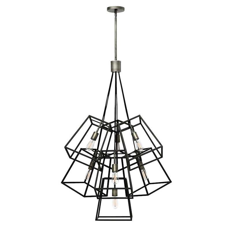 Hinkley Fulton 27.75in 7-Light Foyer Chandelier | Industrial Aged Zinc Steel | Entryway & Stairwell | 27.75 x 27.75 x 46.25 in | Model 3357DZ