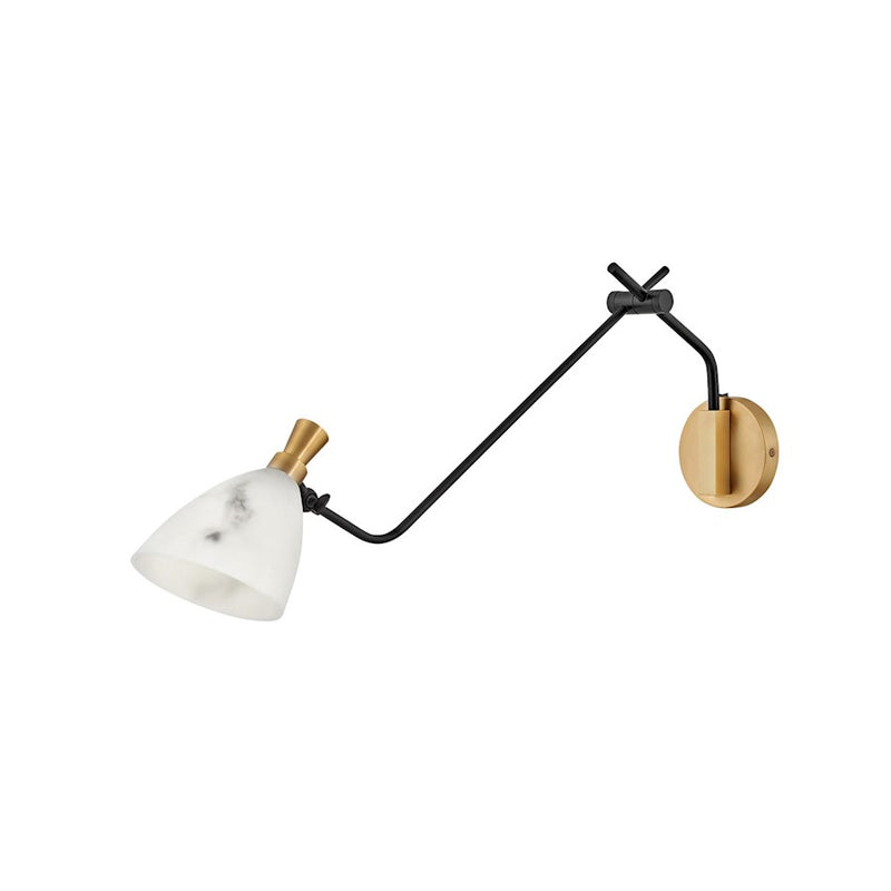 Hinkley Sinclair 30in 1-Light Wall Sconce | Mid-Century Modern Heritage Brass and Black with Faux Alabaster Shade | Living Room & Bedroom | Model 33792HB
