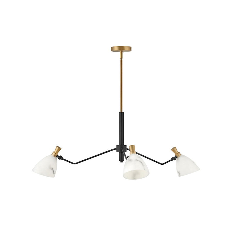Hinkley Sinclair 50in 5-Light Chandelier | Transitional Mid-Century Modern Heritage Brass and Black Steel with Faux Alabaster Shades | Model 33795HB