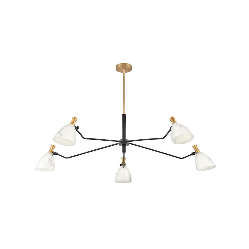 Hinkley Sinclair 50in 5-Light Chandelier | Transitional Mid-Century Modern Heritage Brass and Black Steel with Faux Alabaster Shades | Model 33795HB