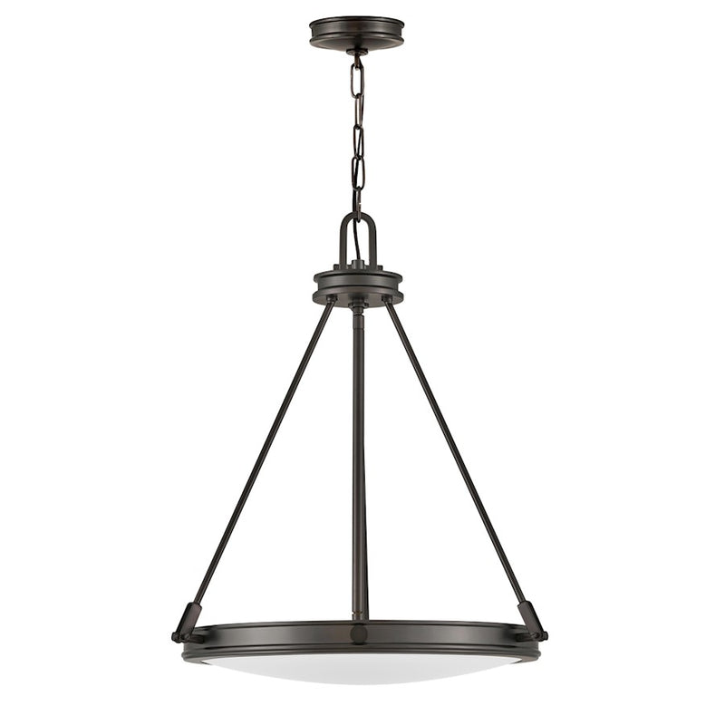 Hinkley Collier 22in 4-Light Pendant | Traditional Mid-Century Black Oxide Steel and Etched Glass | Foyer & Dining Room | 22 x 22 x 24 in | Model 3384BX