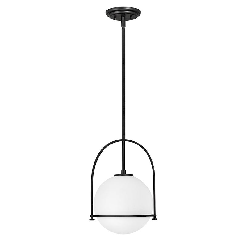 Hinkley Somerset 12in 1-Light Pendant | Transitional Black Steel and Etched Opal Glass | Kitchen Island & Dining Room | 12 x 12 x 17 in | Model 3407BK