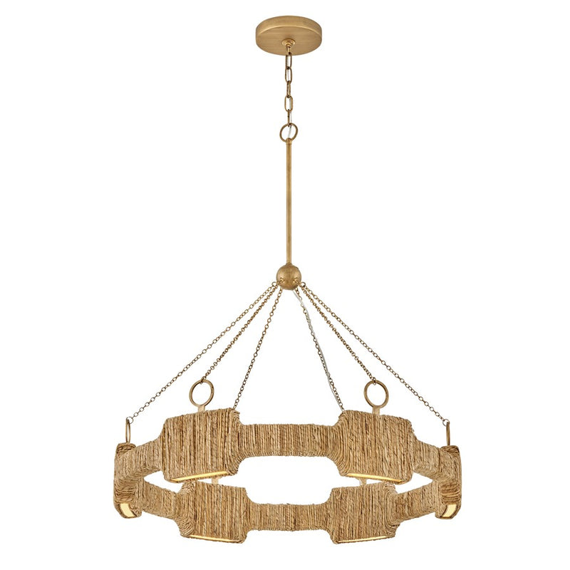 Hinkley Raffi 36in 1-Light Ring Chandelier | Modern Burnished Gold Steel and Natural Reed | Living Room & Dining Room | 30 x 30 x 36 in | Model 34106BNG