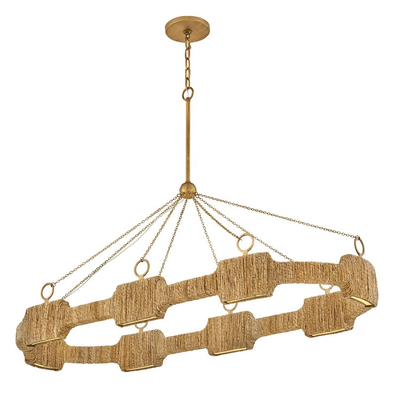 Hinkley Raffi 52in 1-Light Linear LED Chandelier | Modern Bohemian Burnished Gold Steel and Natural Reed | Living Room & Dining Room | 21 | Model 34107BNG