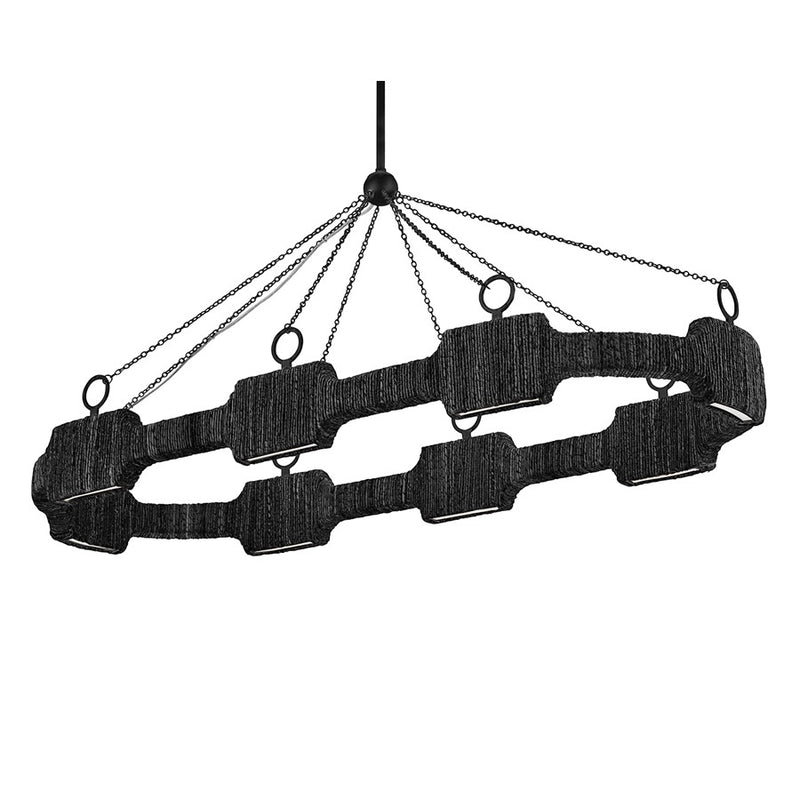 Hinkley Raffi 52in Linear LED Chandelier | Modern Bohemian Carbon Black Steel and Natural Reed | Living Room & Dining Room | 3600 Lumens | Model 34107CBK