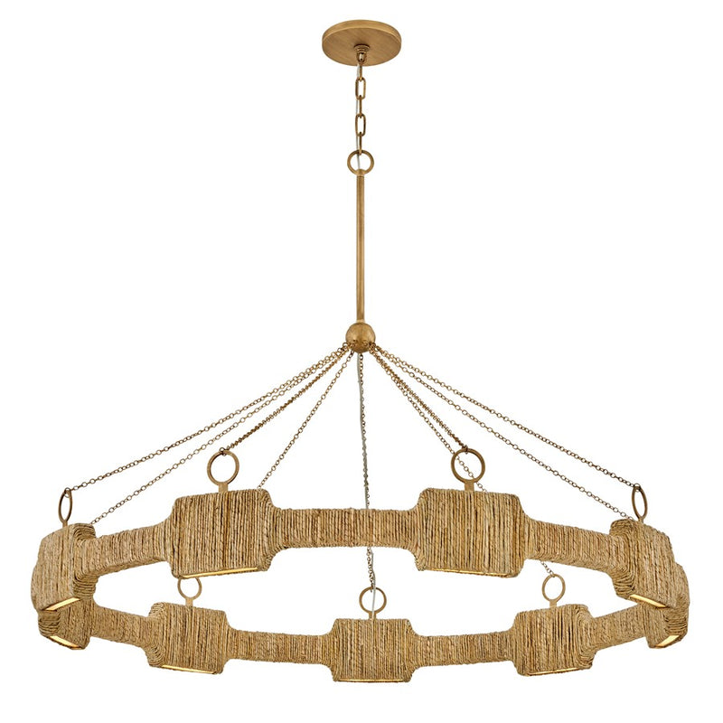 Hinkley Raffi 48in 1-Light LED Chandelier | Modern Bohemian Burnished Gold Steel and Natural Reed | Living Room & Dining Room | 48 x 48 x | Model 34108BNG