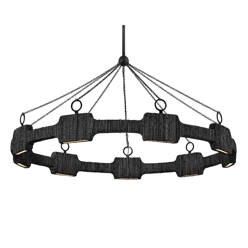 Hinkley Raffi 48in 1-Light LED Chandelier | Bohemian Modern Carbon Black Steel and Natural Reed | Kitchen Island & Dining Room | 48 x 48 | Model 34108CBK