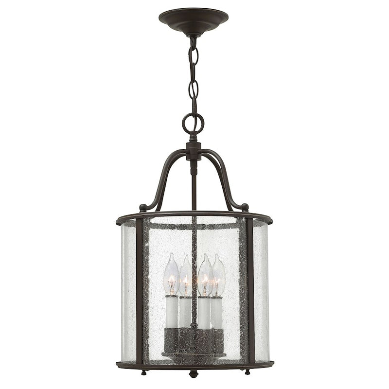 Hinkley Gentry 20in 4-Light Foyer Pendant | Traditional Olde Bronze and Clear Seedy Glass | Foyer & Entryway | 12 x 12 x 20 in | Model 3474OB
