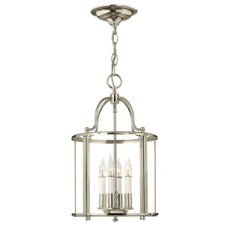 Hinkley Gentry 12in 4-Light Foyer Pendant | Traditional Polished Nickel and Clear Glass | Foyer & Entryway | 12 x 20 in | Model 3474PN