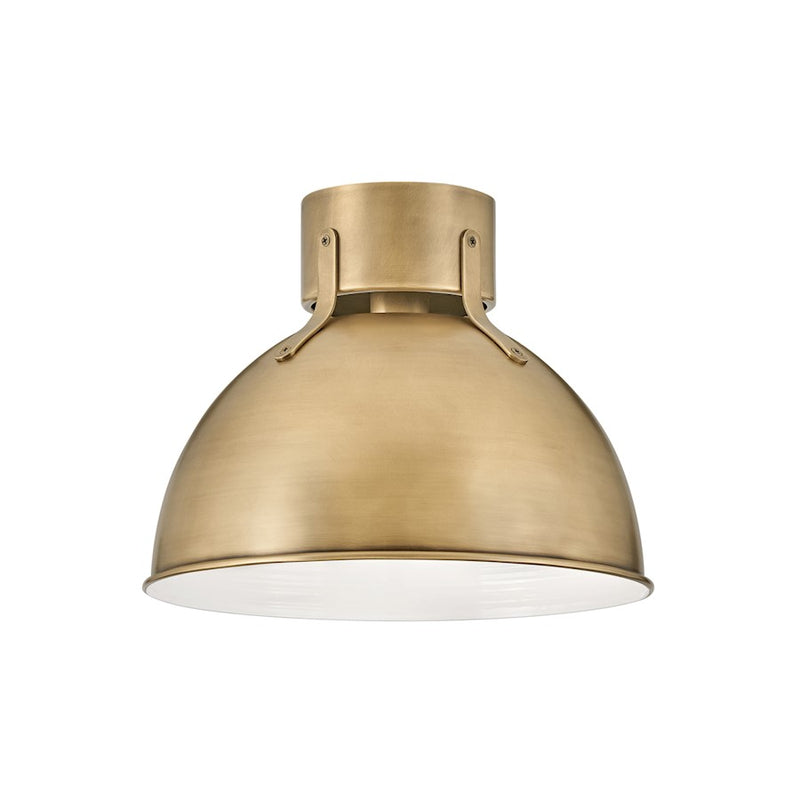 Hinkley Argo 13in 1-Light Flush Mount | Industrial Heritage Brass Steel | Hallway & Entryway Ceiling Light | 13 x 13 x 10 in | Model 3481HB