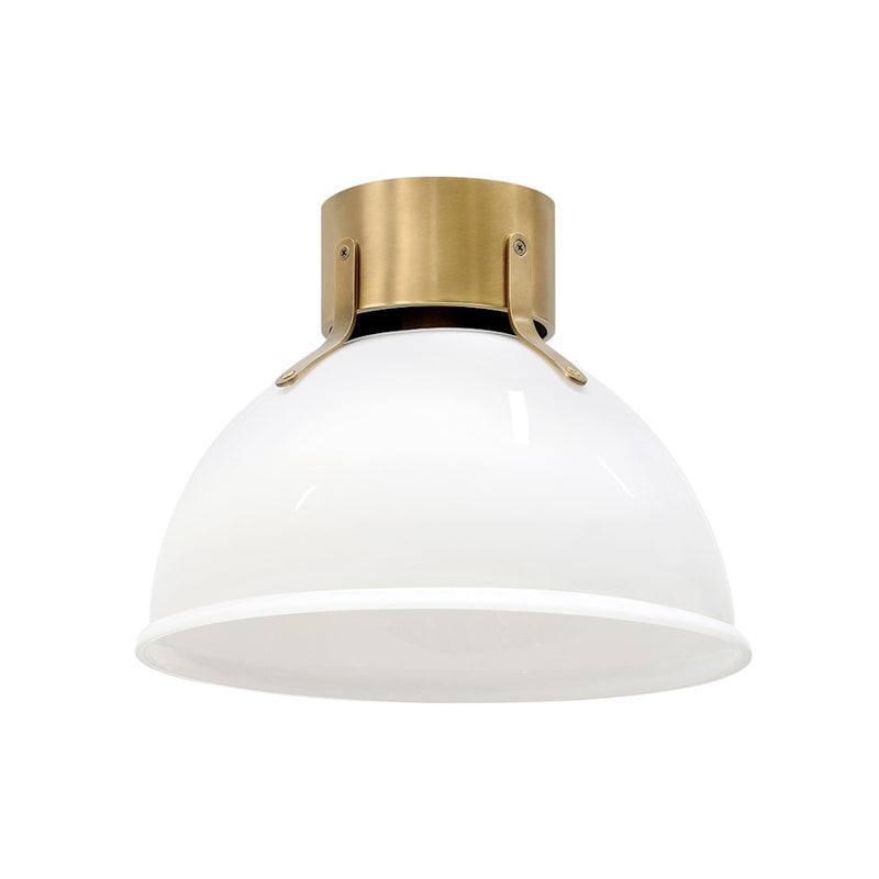 Hinkley Argo 13in 1-Light Flush Mount | Industrial Heritage Brass Steel and Cased Opal Glass | Hallway & Bedroom | 13 x 13 x 10 in | Model 3481HB-CO
