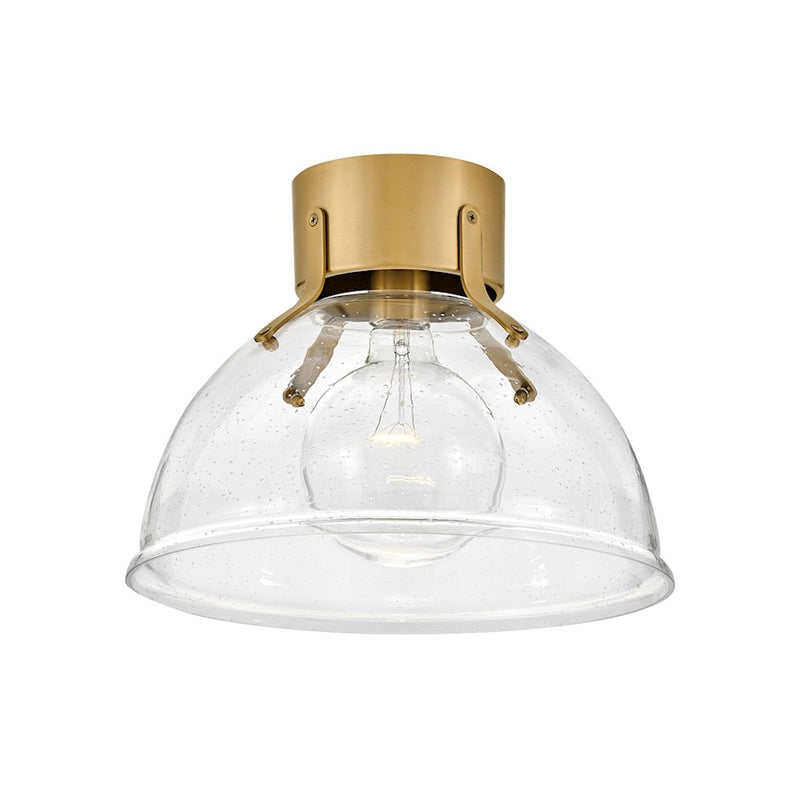 Hinkley Argo 13in 1-Light Flush Mount | Industrial Heritage Brass Steel and Clear Seedy Glass | Hallway & Entryway | 13 x 13 x 10 in | Model 3481HB-CS