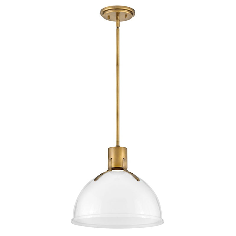 Hinkley Argo 14in 1-Light Pendant | Industrial Heritage Brass Steel and Cased Opal Glass | Kitchen Island & Dining Room | 14 x 14 x 12 in | Model 3487HB-CO