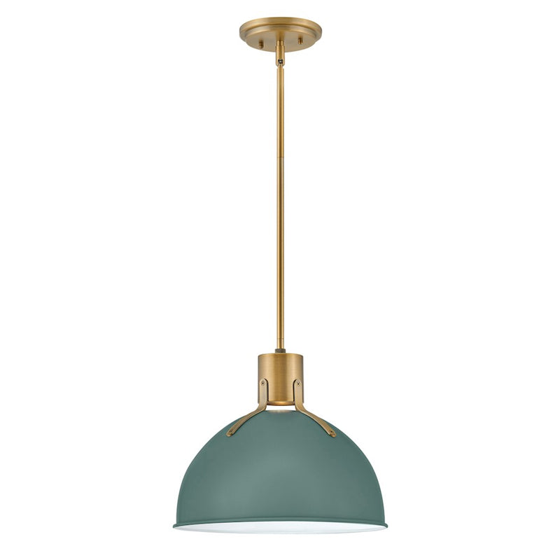 Hinkley Argo 14in 1-Light Small Pendant | Industrial Pale Blue Steel and Lacquered Brass | Kitchen Island & Dining Room | 14 x 14 x 12 in | Model 3487PBL