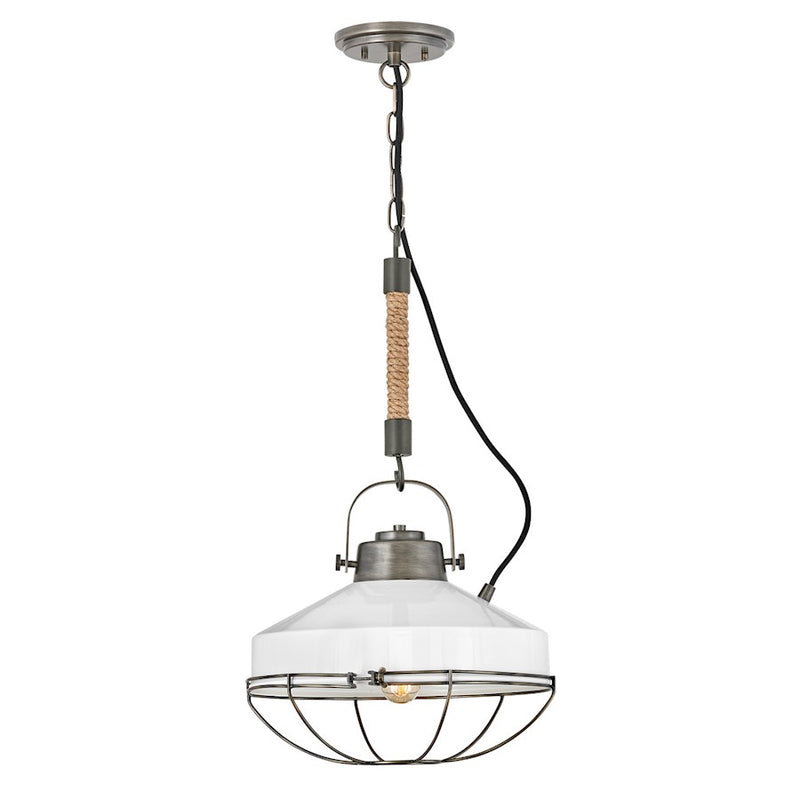 Hinkley Brooklyn 14in 1-Light Pendant | Industrial Burnished Bronze Steel and Polished White Cage | Kitchen Island & Dining Room | 14 x 14 | Model 34907BU